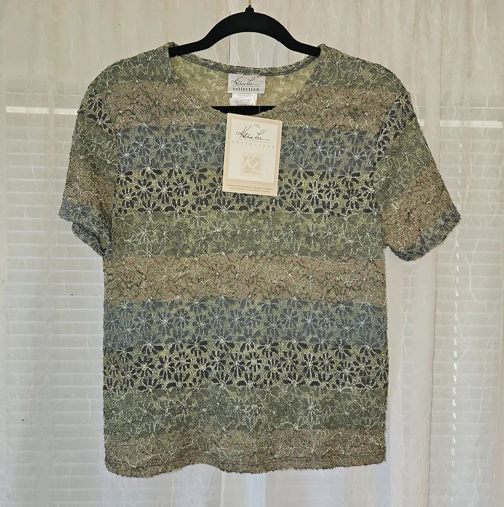 Kathie Lee Collection Floral Lace Multi Colored Short Sleeve Top